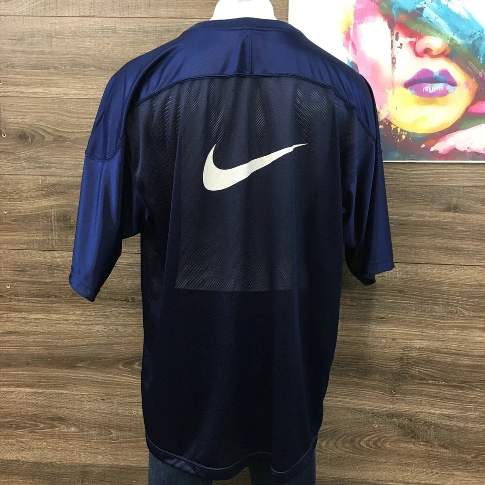 VINTAGE Nike Mens XL Oversized Navy Mesh V-Neck Practice Jersey Training Shirt